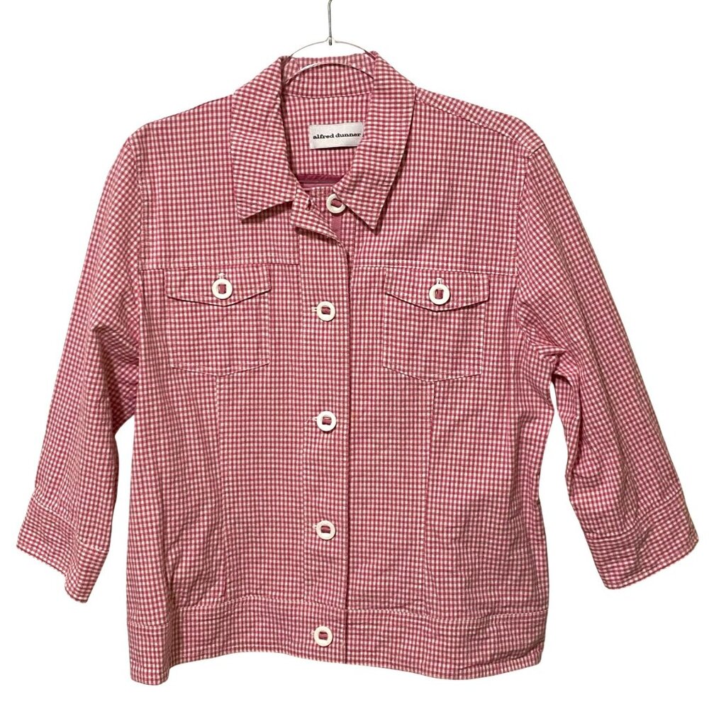 Alfred Dunner Gingham Jacket‎ Size 12 Pink Plaid Cowboy Barbie Coastal Western